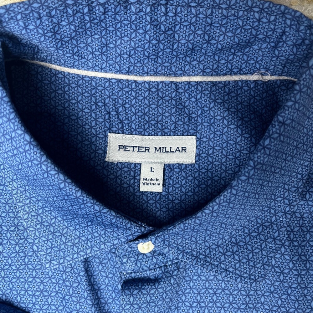 Peter Millar Royal Blue Micro-Pattern Cotton Button-Down Shirt - Picture 2 of 9
